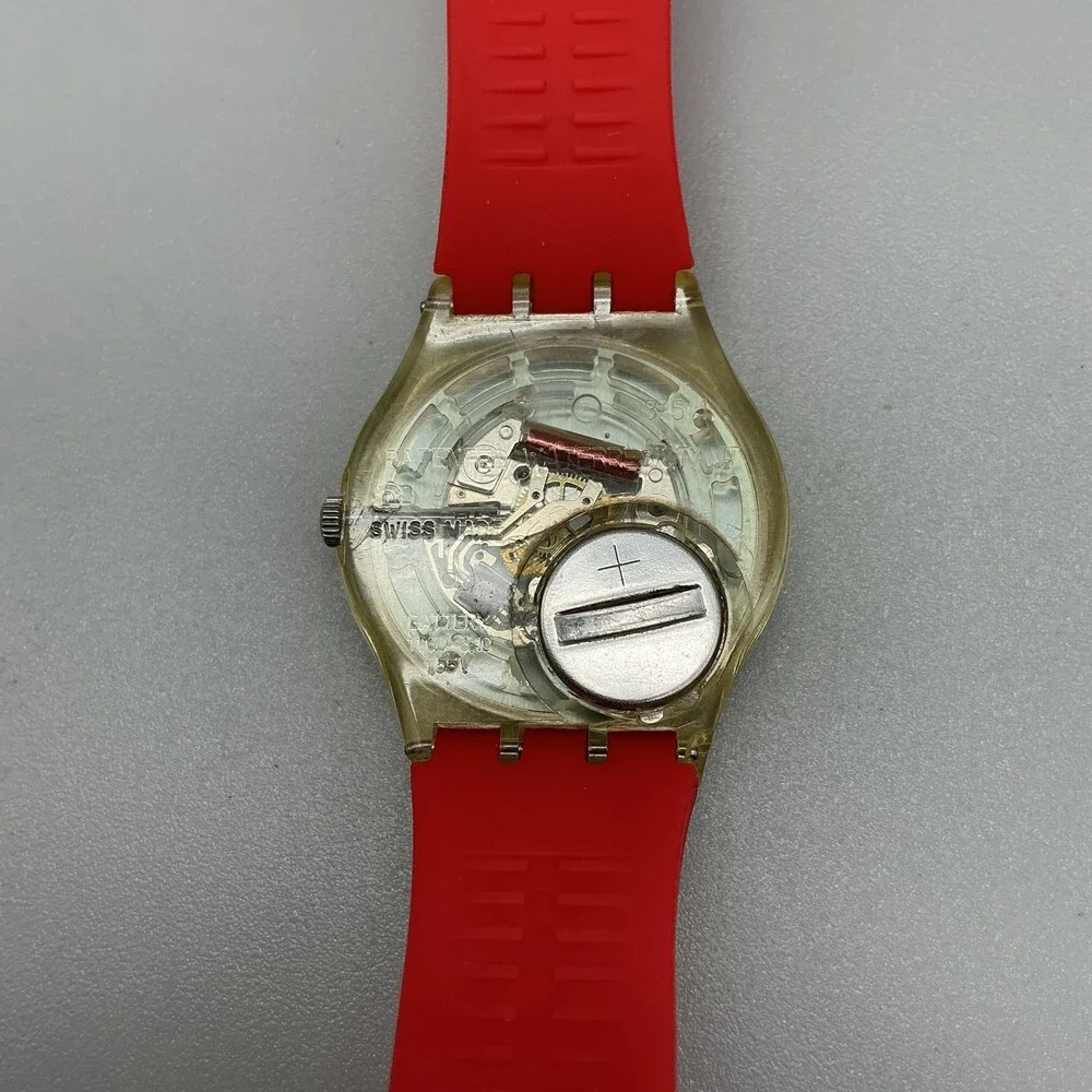Swatch Lady Infusion Womens Watch 34mm White Dial Red Strap Swiss New Battery